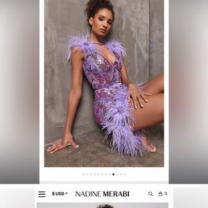 NADINE MERABI Isla Feather-Trimmed Lavender Sequin Mini Dress